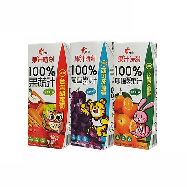 光泉果汁時刻100%柳橙綜合果汁/100%葡萄綜合果汁/100%綜合果蔬汁 6入