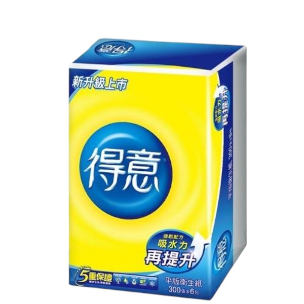 得意平板式花紋衛生紙 300張x6包